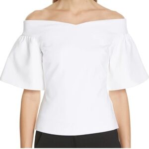 Ted Baker Gianori Women's White Off-Shoulder Blouse with Sculpted Bell Sleeves